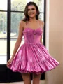 Gorgeous A-line Spaghetti Straps Flower Short/Mini Metallic Satin Corset Dress