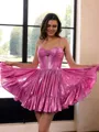 Gorgeous A-line Spaghetti Straps Flower Short/Mini Metallic Satin Corset Dress