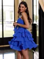 Captivating A-line Sweetheart Cascading Ruffles Short/Mini Chiffon Corset Dress