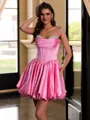 Striking Ball-Gown Spaghetti Straps Pleated Short/Mini Satin Corset Dress