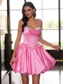 Striking Ball-Gown Spaghetti Straps Pleated Short/Mini Satin Corset Dress