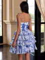 Aristocratic A-line V-Neck Cascading Ruffles Short/Mini Chiffon Dress