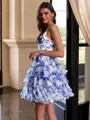 Aristocratic A-line V-Neck Cascading Ruffles Short/Mini Chiffon Dress
