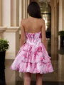 Stunning A-line Sweetheart Cascading Ruffles Short/Mini Chiffon Corset Dress