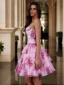 Stunning A-line Sweetheart Cascading Ruffles Short/Mini Chiffon Corset Dress