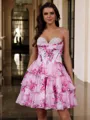 Stunning A-line Sweetheart Cascading Ruffles Short/Mini Chiffon Corset Dress