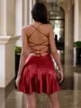 Enchanting A-line Spaghetti Straps Ruffles Short/Mini Silk Like Satin Corset Dress