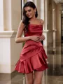 Enchanting A-line Spaghetti Straps Ruffles Short/Mini Silk Like Satin Corset Dress