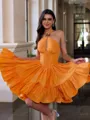 Breathtaking A-line Halter Rhinestone Short/Mini Taffeta Corset Dress