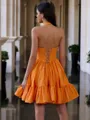 Breathtaking A-line Halter Rhinestone Short/Mini Taffeta Corset Dress