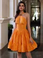 Breathtaking A-line Halter Rhinestone Short/Mini Taffeta Corset Dress