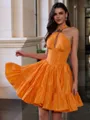 Breathtaking A-line Halter Rhinestone Short/Mini Taffeta Corset Dress