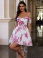 Gorgeous A-line Sweetheart 1/2 Sleeves Pleated Short/Mini Chiffon Corset Dress