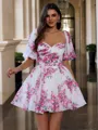 Gorgeous A-line Sweetheart 1/2 Sleeves Pleated Short/Mini Chiffon Corset Dress