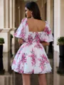 Gorgeous A-line Sweetheart 1/2 Sleeves Pleated Short/Mini Chiffon Corset Dress
