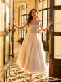 Striking A-line Straps Rhinestone Ankle-Length Corset Dress