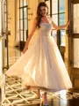 Striking A-line Straps Rhinestone Ankle-Length Corset Dress