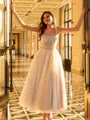 Striking A-line Straps Rhinestone Ankle-Length Corset Dress