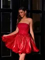 Splendiferous A-line Straight Appliques Lace Short/Mini Metallic Satin Corset Dress