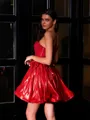 Splendiferous A-line Straight Appliques Lace Short/Mini Metallic Satin Corset Dress