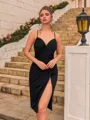 Stunning Sheath Jersey Pleated V-Neck Sleeveless Knee-Length Homecoming Dress