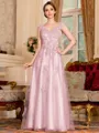 Regal A-Line Tulle Applique V-Neck Sleeveless Floor-Length Dresses