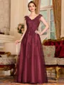 Regal A-Line Tulle Applique V-Neck Sleeveless Floor-Length Dresses
