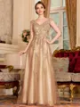 Regal A-Line Tulle Applique V-Neck Sleeveless Floor-Length Dresses