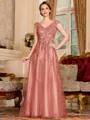 Regal A-Line Tulle Applique V-Neck Sleeveless Floor-Length Dresses