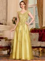 Regal A-Line Tulle Applique V-Neck Sleeveless Floor-Length Dresses