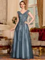 Regal A-Line Tulle Applique V-Neck Sleeveless Floor-Length Dresses