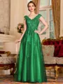 Regal A-Line Tulle Applique V-Neck Sleeveless Floor-Length Dresses