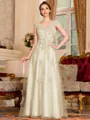 Regal A-Line Tulle Applique V-Neck Sleeveless Floor-Length Dresses