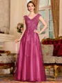 Regal A-Line Tulle Applique V-Neck Sleeveless Floor-Length Dresses
