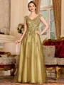 Regal A-Line Tulle Applique V-Neck Sleeveless Floor-Length Dresses