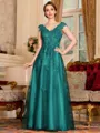 Regal A-Line Tulle Applique V-Neck Sleeveless Floor-Length Dresses