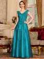 Regal A-Line Tulle Applique V-Neck Sleeveless Floor-Length Dresses