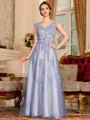 Regal A-Line Tulle Applique V-Neck Sleeveless Floor-Length Dresses