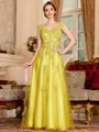 Regal A-Line Tulle Applique V-Neck Sleeveless Floor-Length Dresses