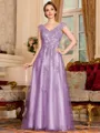 Regal A-Line Tulle Applique V-Neck Sleeveless Floor-Length Dresses
