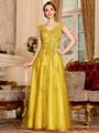 Regal A-Line Tulle Applique V-Neck Sleeveless Floor-Length Dresses