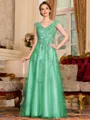 Regal A-Line Tulle Applique V-Neck Sleeveless Floor-Length Dresses