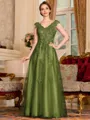 Regal A-Line Tulle Applique V-Neck Sleeveless Floor-Length Dresses