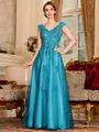 Regal A-Line Tulle Applique V-Neck Sleeveless Floor-Length Dresses