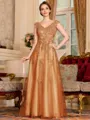 Regal A-Line Tulle Applique V-Neck Sleeveless Floor-Length Dresses