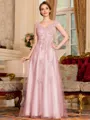 Regal A-Line Tulle Applique V-Neck Sleeveless Floor-Length Dresses