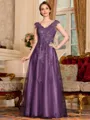 Regal A-Line Tulle Applique V-Neck Sleeveless Floor-Length Dresses