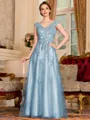 Regal A-Line Tulle Applique V-Neck Sleeveless Floor-Length Dresses