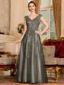 Regal A-Line Tulle Applique V-Neck Sleeveless Floor-Length Dresses