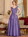 Regal A-Line Tulle Applique V-Neck Sleeveless Floor-Length Dresses